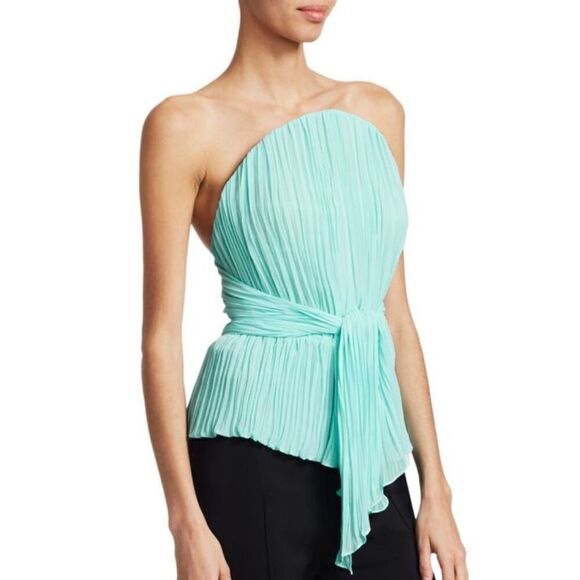 Tre by Natalie Rasabei Blouse Strapless Plisse Bustier Top Blue Size 2 - Picture 8 of 8